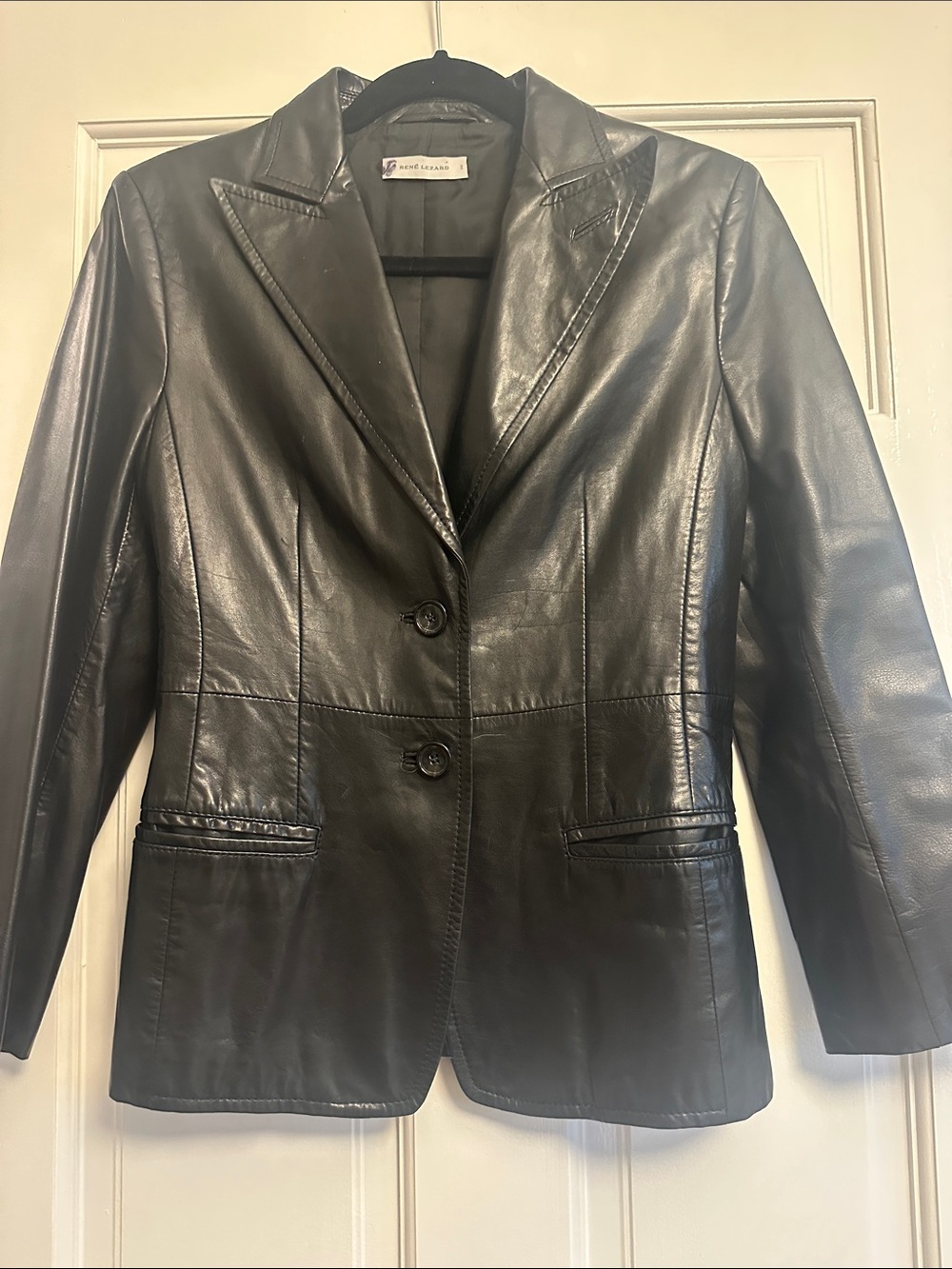 Rene Lezard  Black Leather Two-Button Blazer size 36